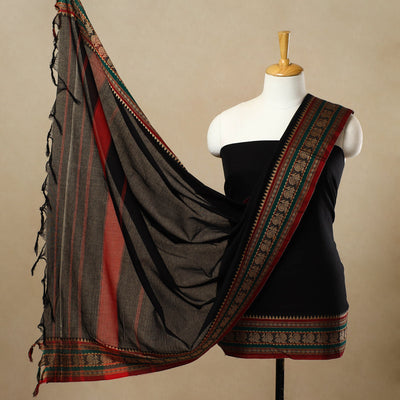 Black - 3pc Mercerised Cotton Dharwad Dress Material 15