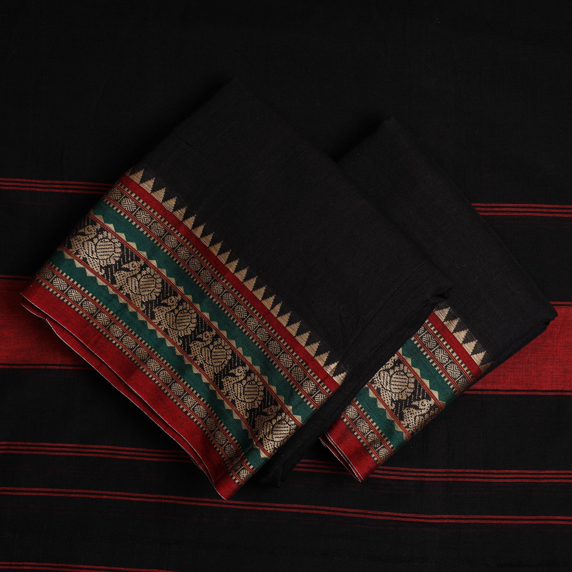 Black - 3pc Mercerised Cotton Dharwad Dress Material 15