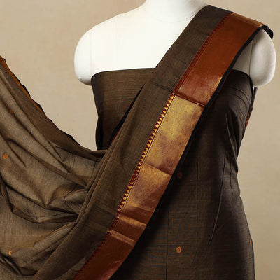 Brown - 3pc Mercerised Cotton Dharwad Dress Material 20