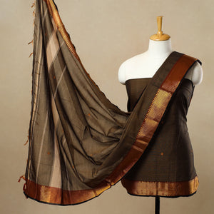 Brown - 3pc Mercerised Cotton Dharwad Dress Material 20
