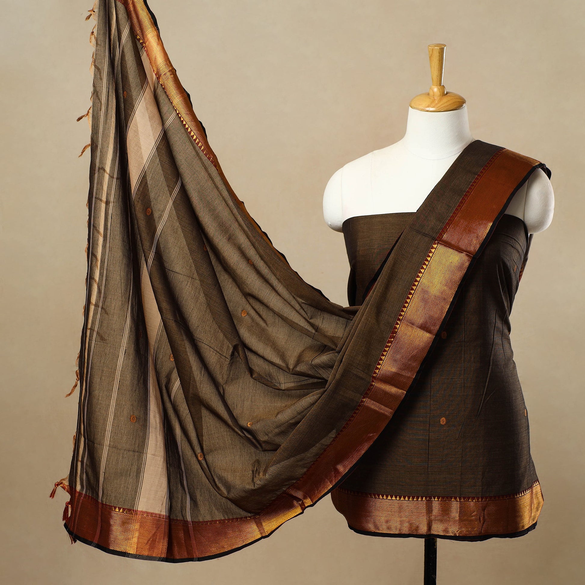 Brown - 3pc Mercerised Cotton Dharwad Dress Material 20