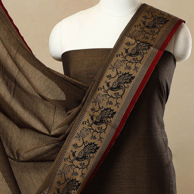 Brown - 3pc Mercerised Cotton Dharwad Dress Material 21