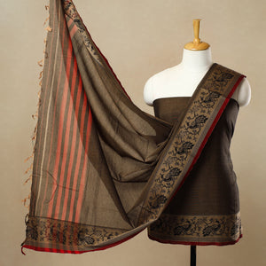 Brown - 3pc Mercerised Cotton Dharwad Dress Material 21