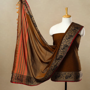 Brown - 3pc Mercerised Cotton Dharwad Dress Material 22