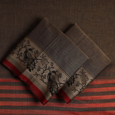 Brown - 3pc Mercerised Cotton Dharwad Dress Material 21