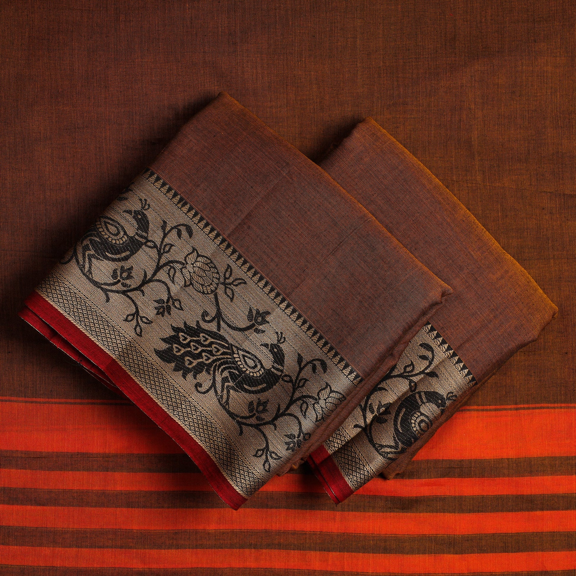 Brown - 3pc Mercerised Cotton Dharwad Dress Material 22