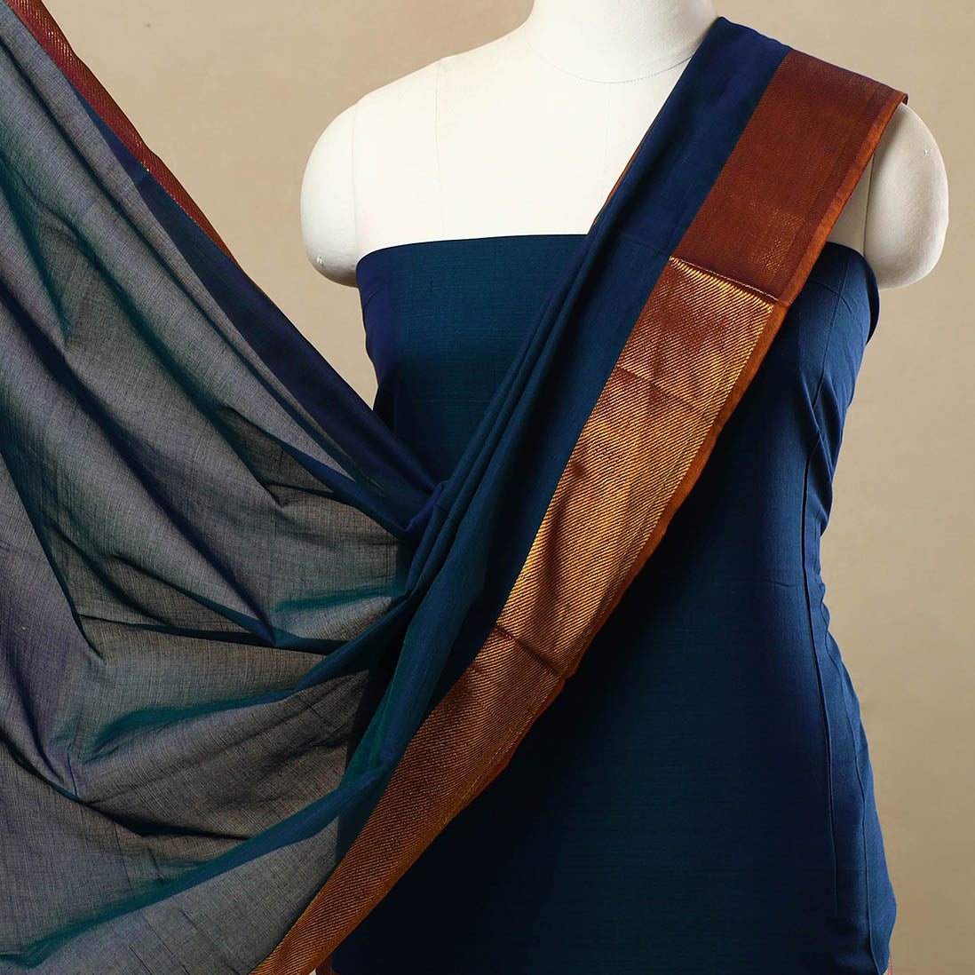 Blue - 3pc Mercerised Cotton Dharwad Dress Material 28