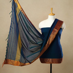 Blue - 3pc Mercerised Cotton Dharwad Dress Material 28