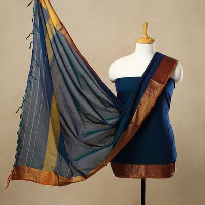 Blue - 3pc Mercerised Cotton Dharwad Dress Material 28