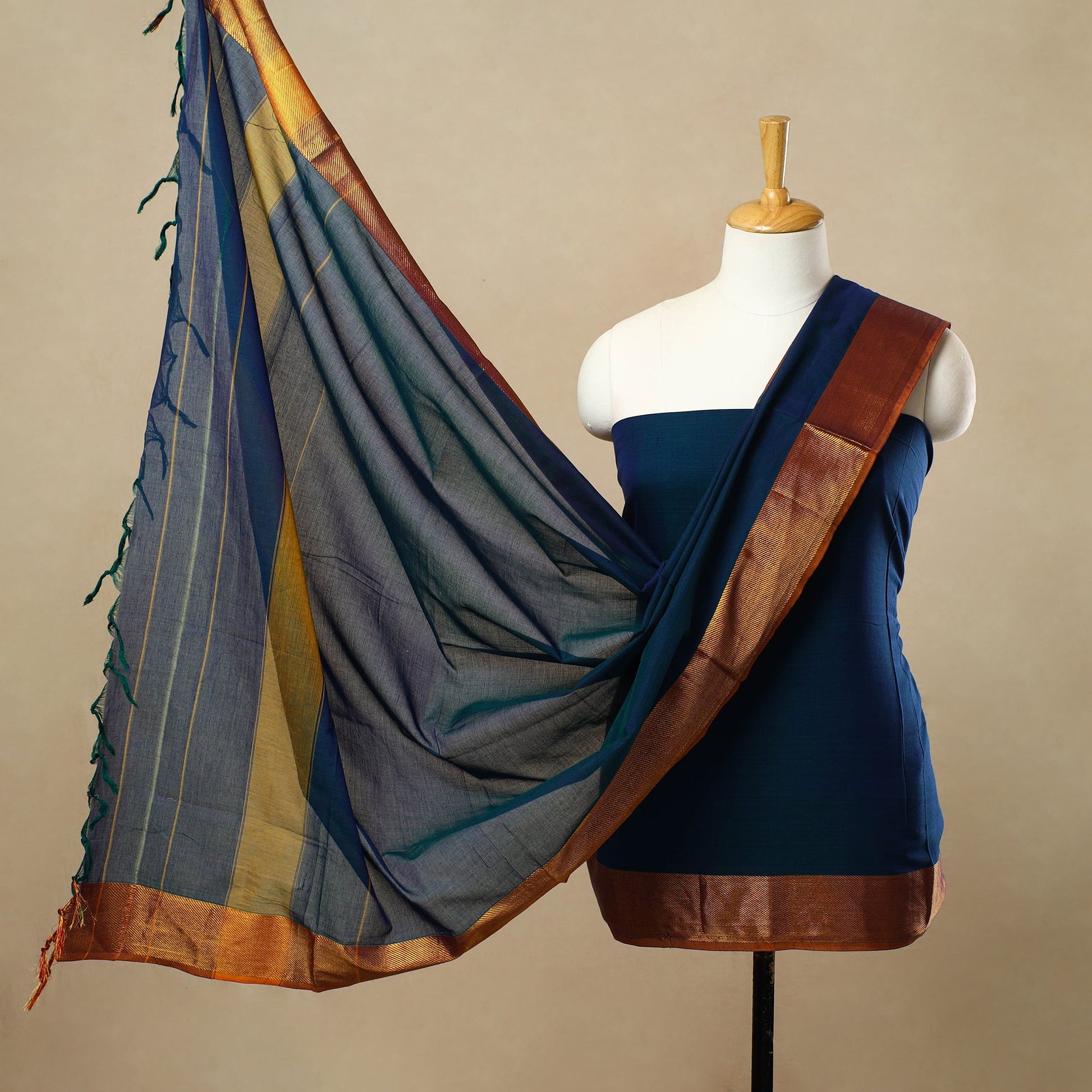 Blue - 3pc Mercerised Cotton Dharwad Dress Material 28