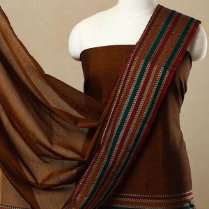 Brown - 3pc Mercerised Cotton Dharwad Dress Material 35