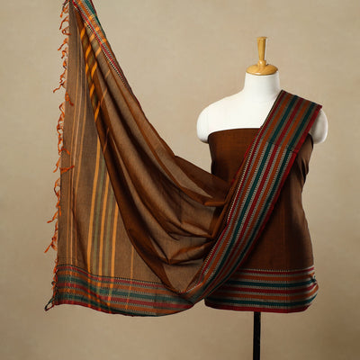 Brown - 3pc Mercerised Cotton Dharwad Dress Material 35