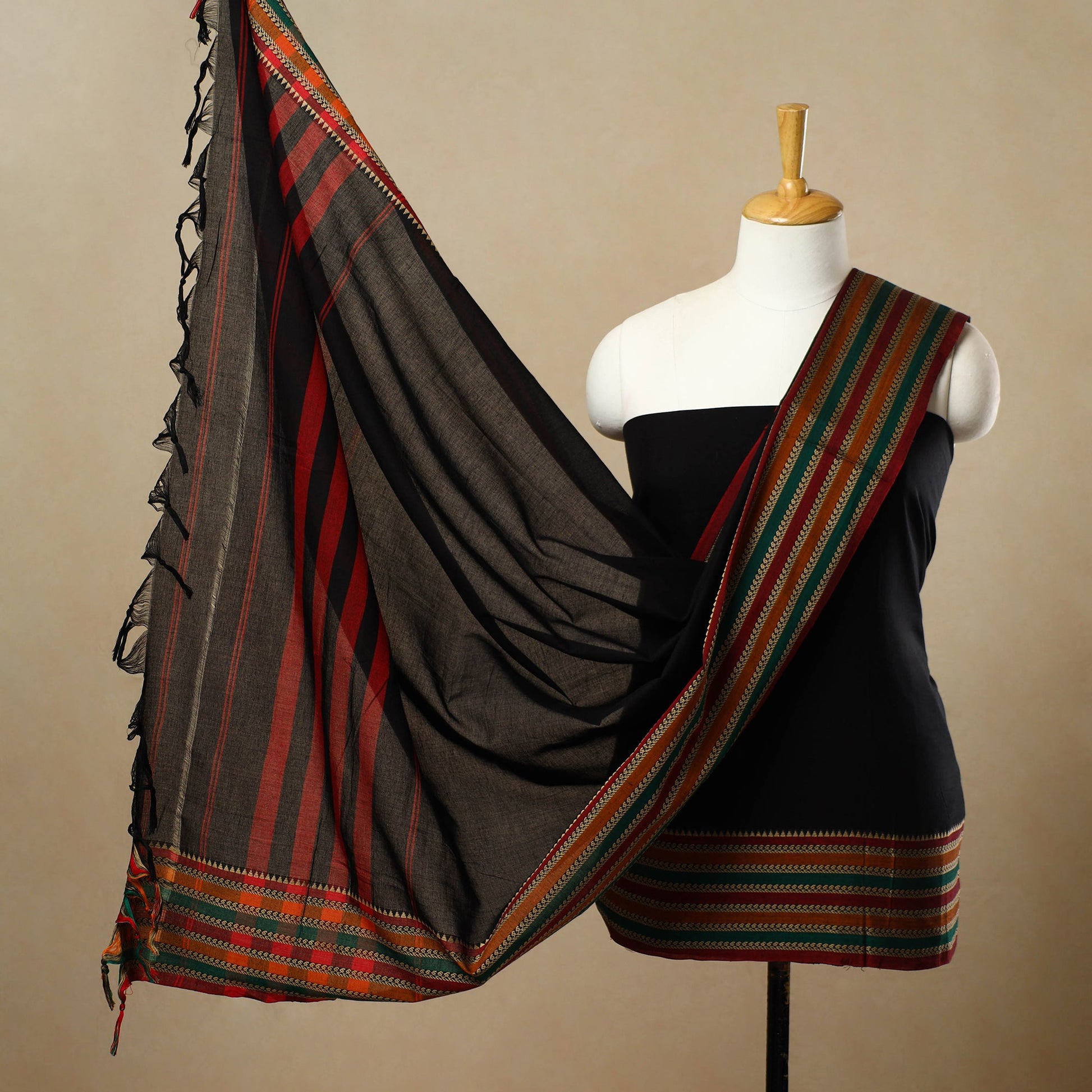 Black - 3pc Mercerised Cotton Dharwad Dress Material 36