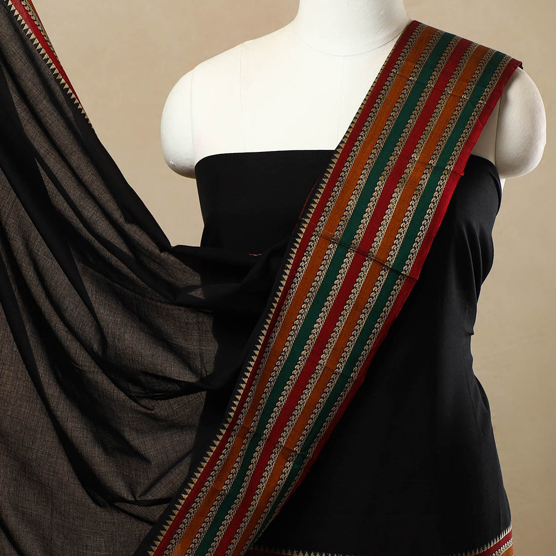 Black - 3pc Mercerised Cotton Dharwad Dress Material 38