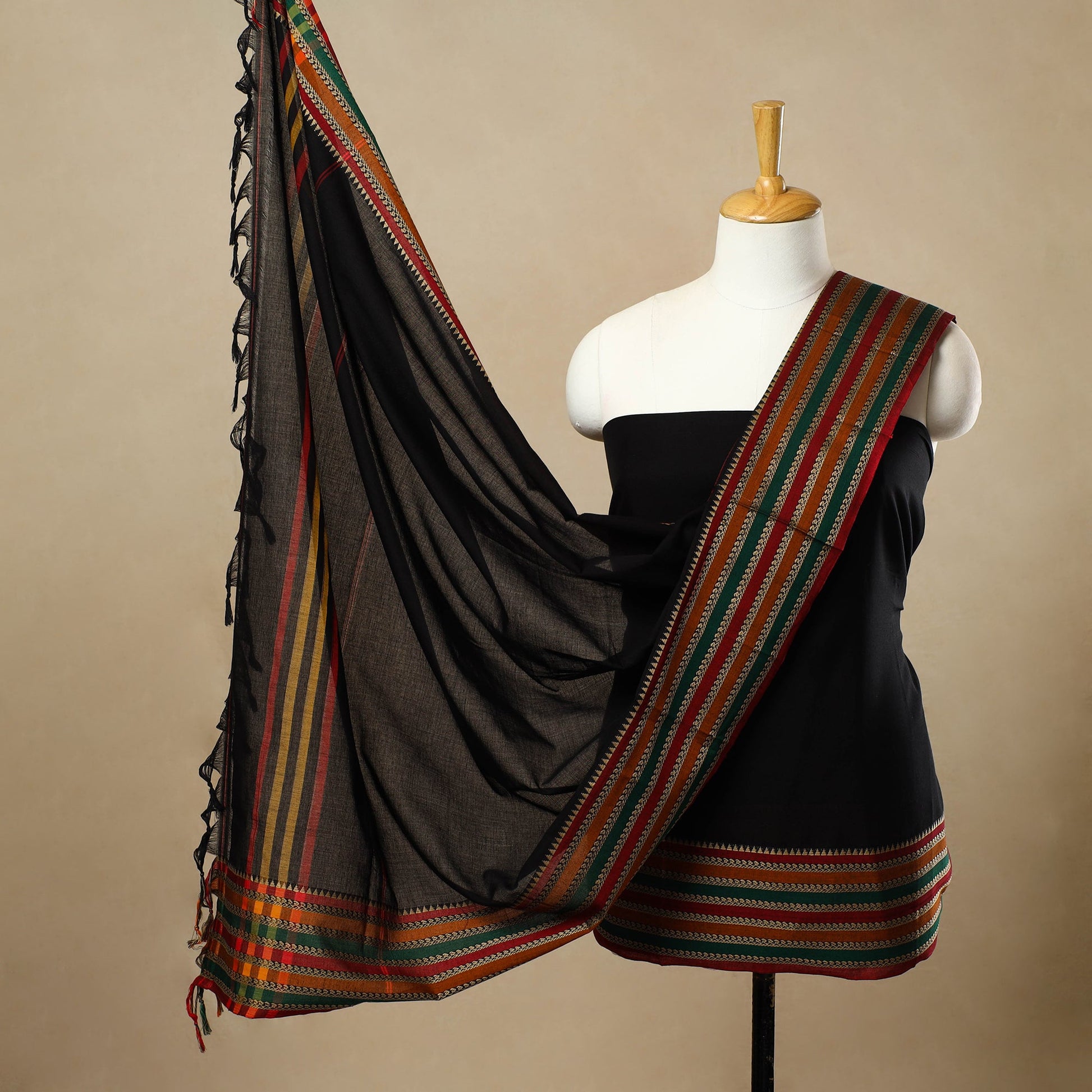 Black - 3pc Mercerised Cotton Dharwad Dress Material 38