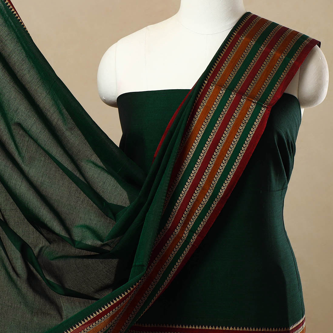 Brown - 3pc Mercerised Cotton Dharwad Dress Material 33