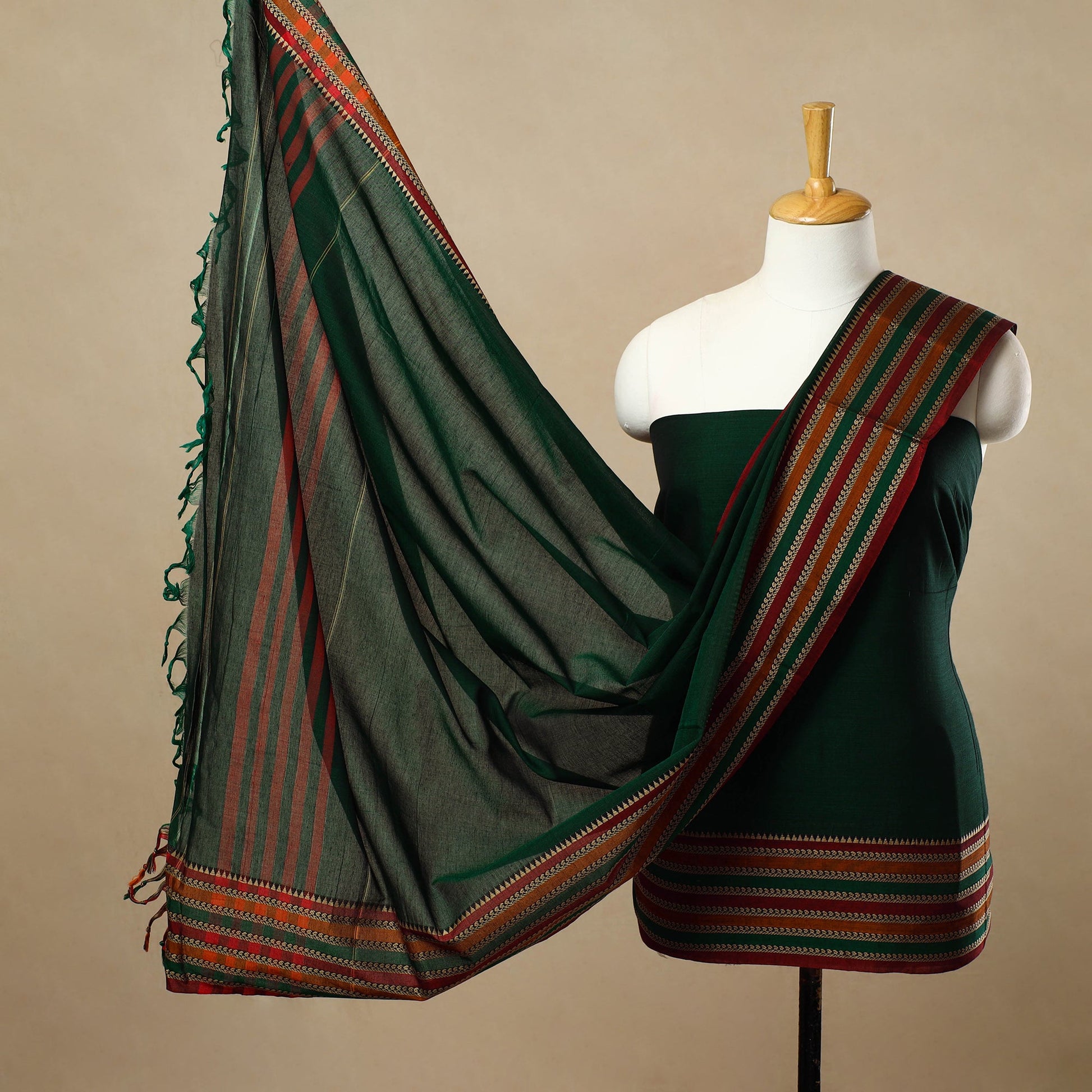 Brown - 3pc Mercerised Cotton Dharwad Dress Material 33