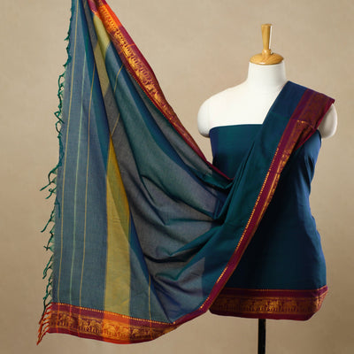 Blue - 3pc Mercerised Cotton Dharwad Dress Material 41