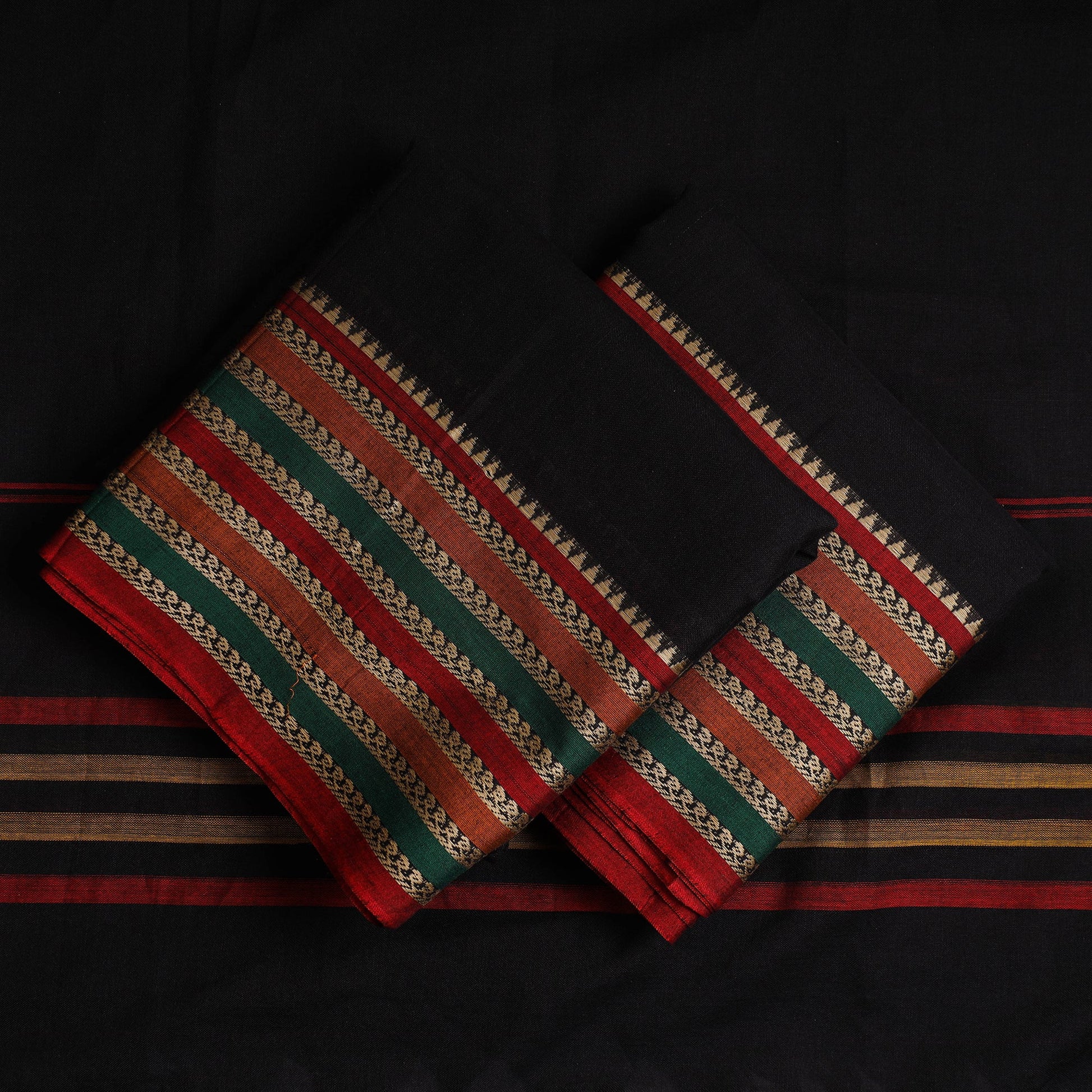 Black - 3pc Mercerised Cotton Dharwad Dress Material 38