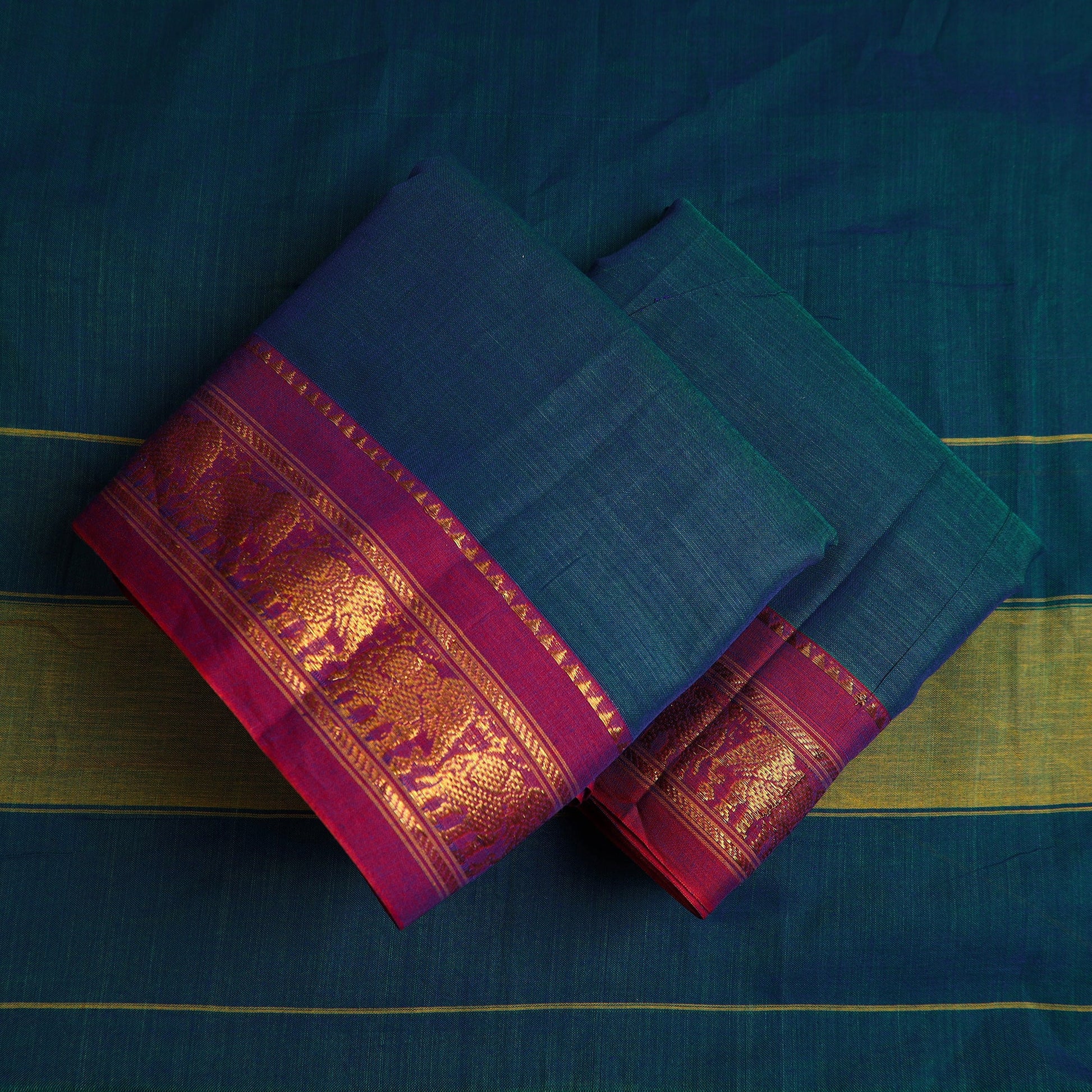 Blue - 3pc Mercerised Cotton Dharwad Dress Material 41