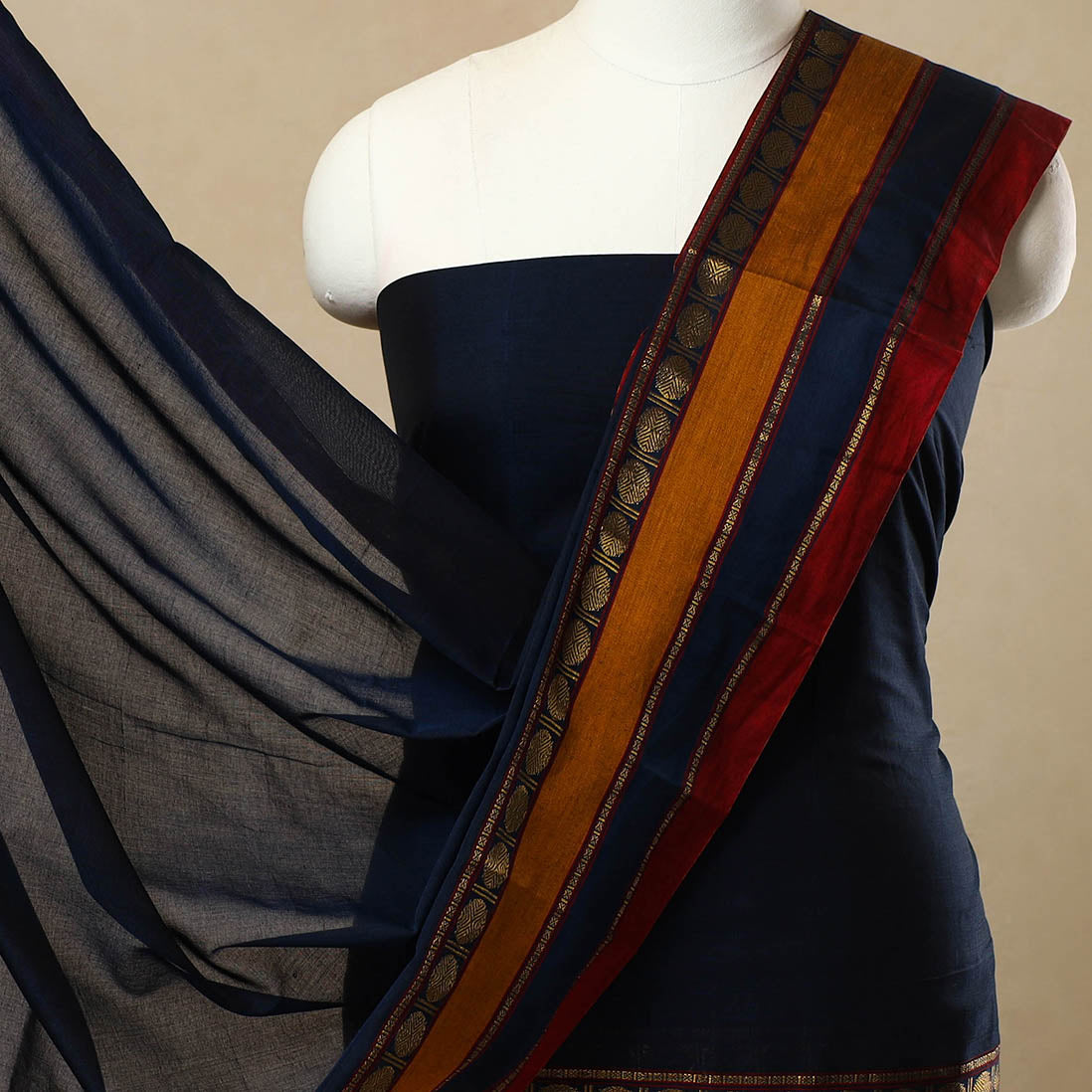 Blue - 3pc Mercerised Cotton Dharwad Dress Material 49