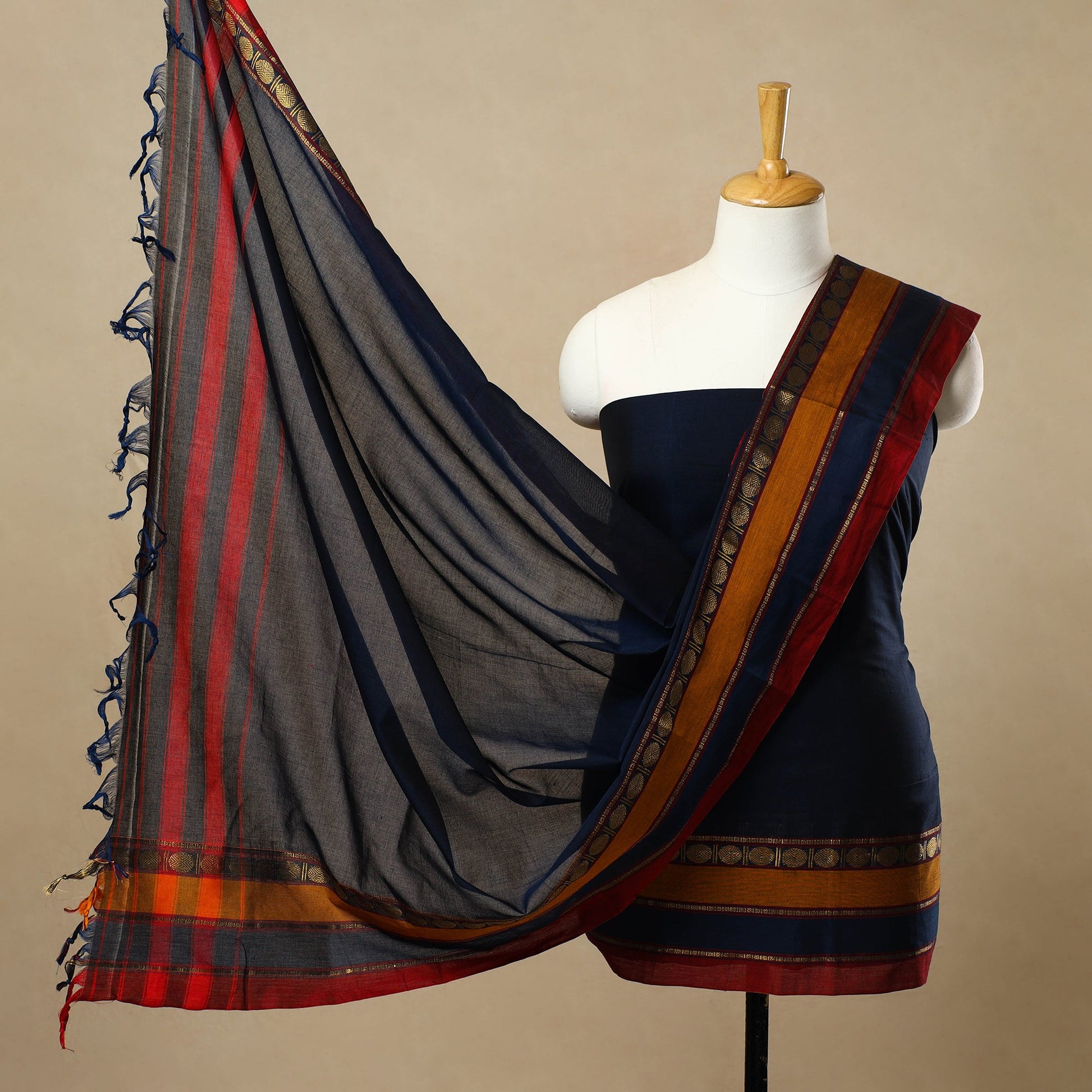 Blue - 3pc Mercerised Cotton Dharwad Dress Material 49