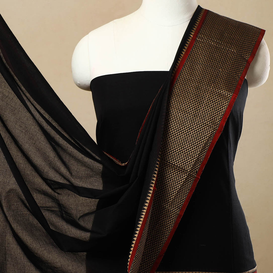 Black - 3pc Mercerised Cotton Dharwad Dress Material 51