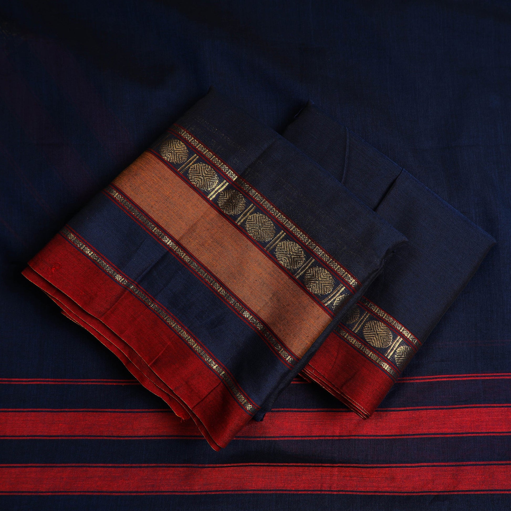 Blue - 3pc Mercerised Cotton Dharwad Dress Material 49