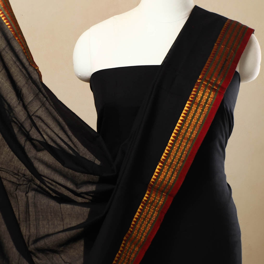 Black - 3pc Mercerised Cotton Dharwad Dress Material 55