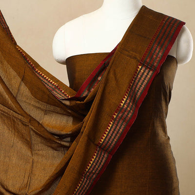 Brown - 3pc Mercerised Cotton Dharwad Dress Material 56