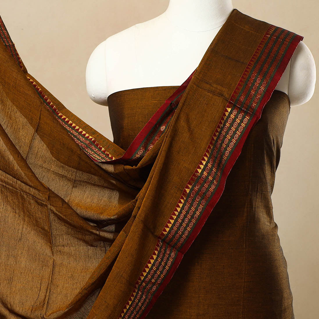 Brown - 3pc Mercerised Cotton Dharwad Dress Material 56