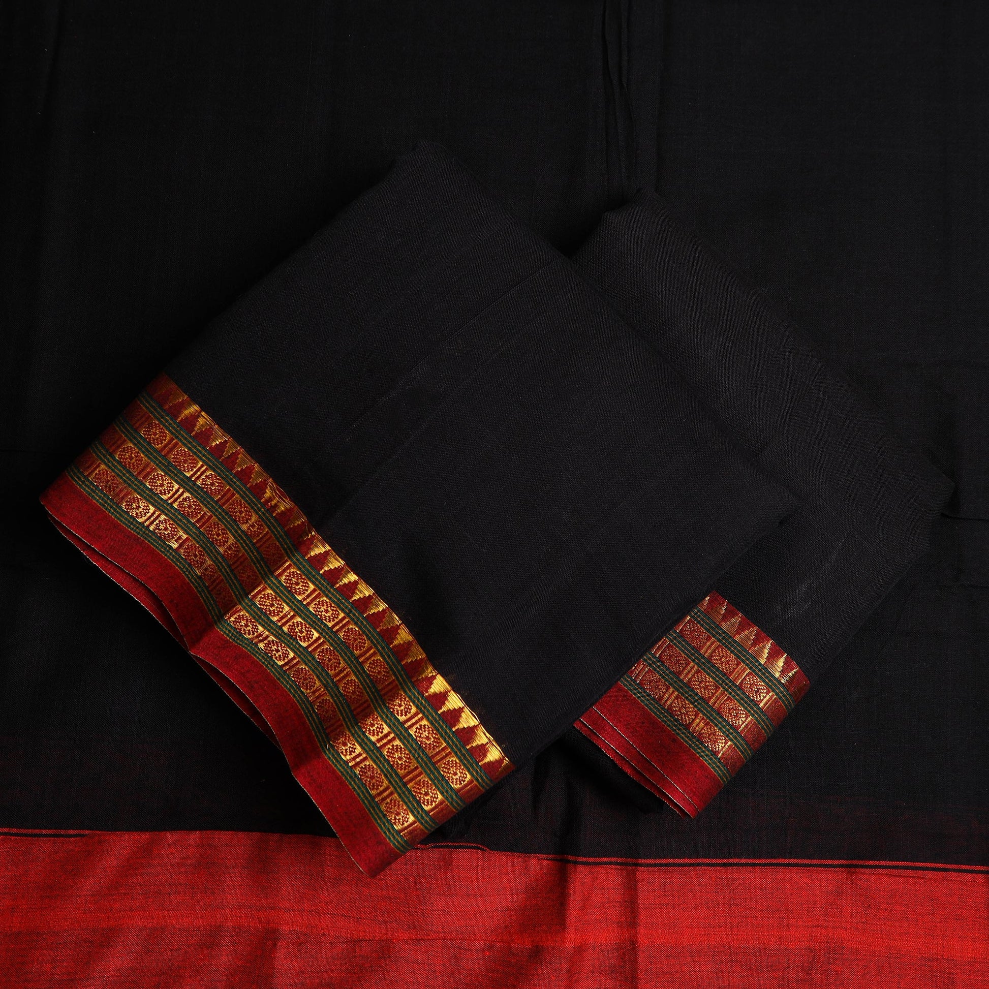 Black - 3pc Mercerised Cotton Dharwad Dress Material 55