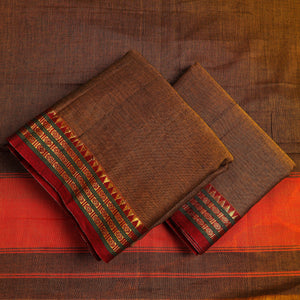 Brown - 3pc Mercerised Cotton Dharwad Dress Material 56