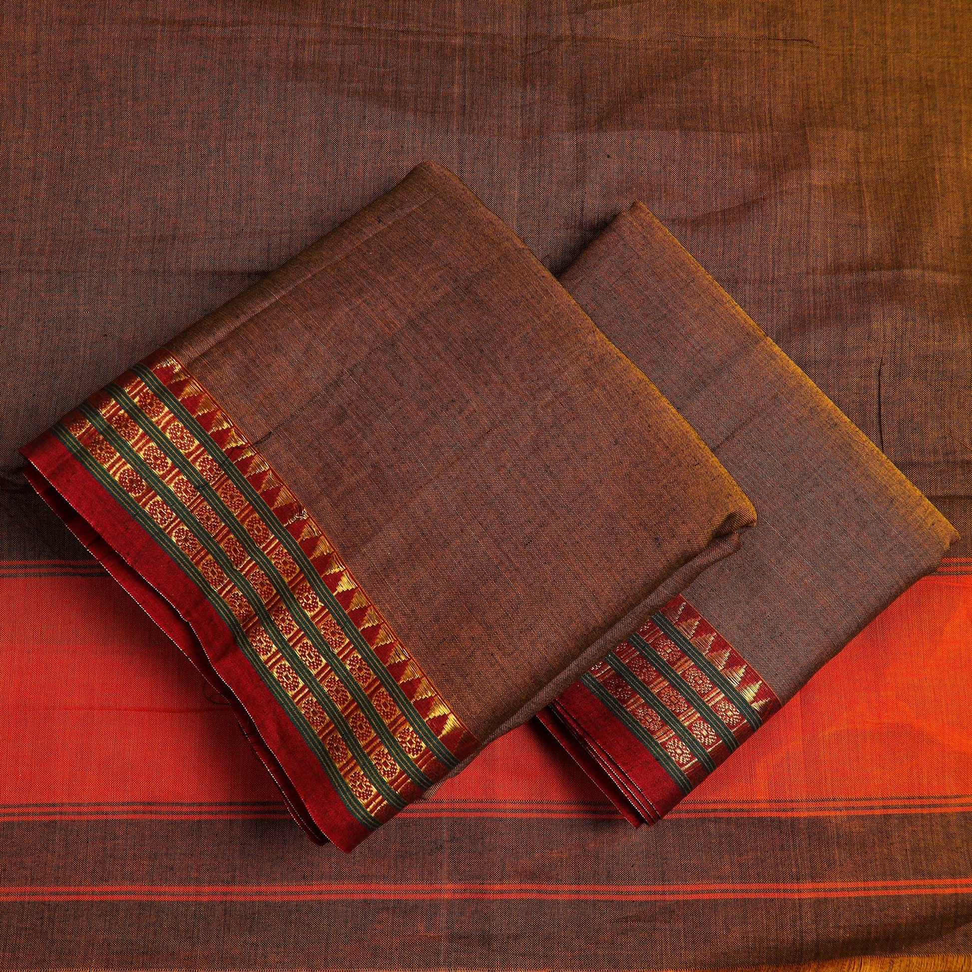 Brown - 3pc Mercerised Cotton Dharwad Dress Material 56