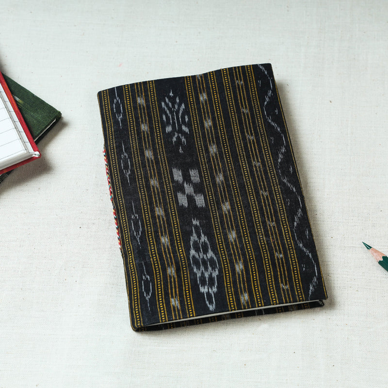 Black - Ikat Fabric Cover Handmade Paper Notebook (7 x 5 in)