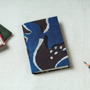 Blue - Art Block Print Fabric Cover Handmade Paper Notebook (5 x 3.5 in)