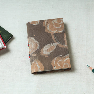 Brown - Art Block Print Fabric Cover Handmade Paper Notebook (5 x 3.5 in)