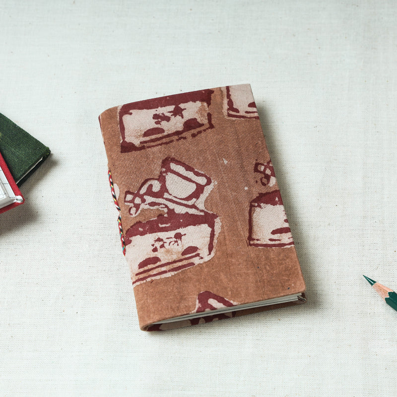 Brown - Art Block Print Fabric Cover Handmade Paper Notebook (5 x 3.5 in)