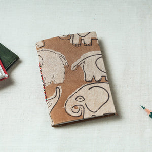 Brown - Art Block Print Fabric Cover Handmade Paper Notebook (5 x 3.5 in)