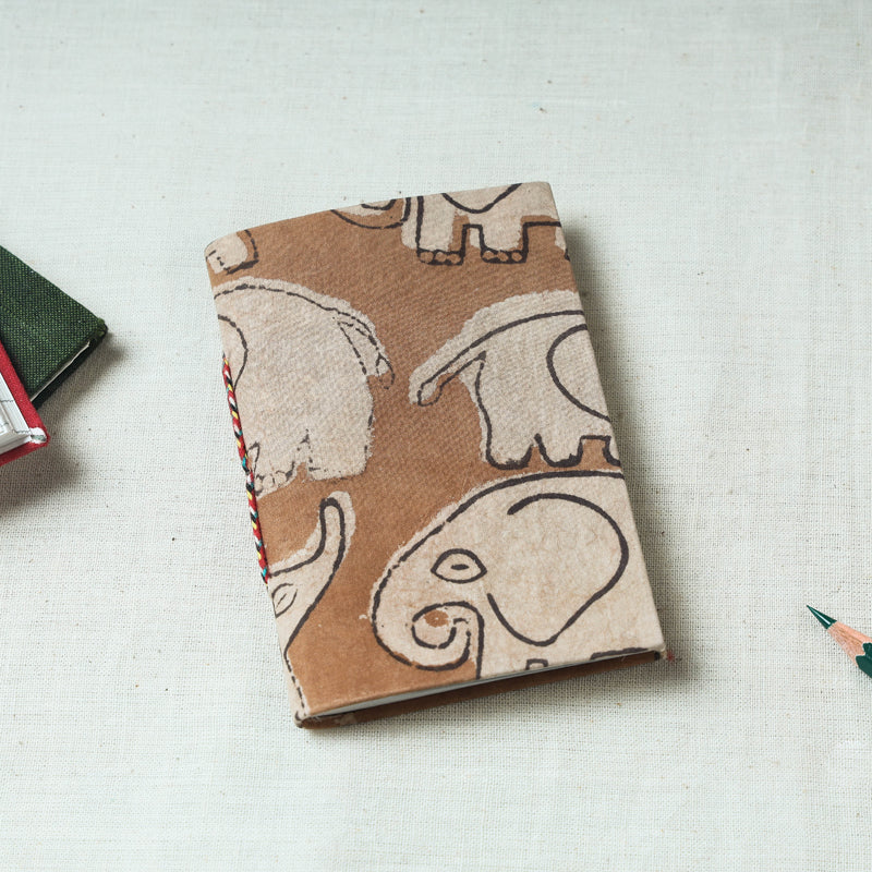 Brown - Art Block Print Fabric Cover Handmade Paper Notebook (5 x 3.5 in)