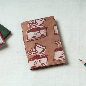 Brown - Art Block Print Fabric Cover Handmade Paper Notebook (5 x 3.5 in)