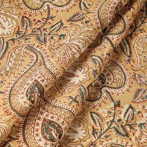 Beige - Pedana Kalamkari Hand Block Printed Cotton Fabric