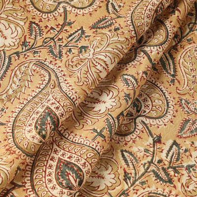 Beige - Pedana Kalamkari Hand Block Printed Cotton Fabric