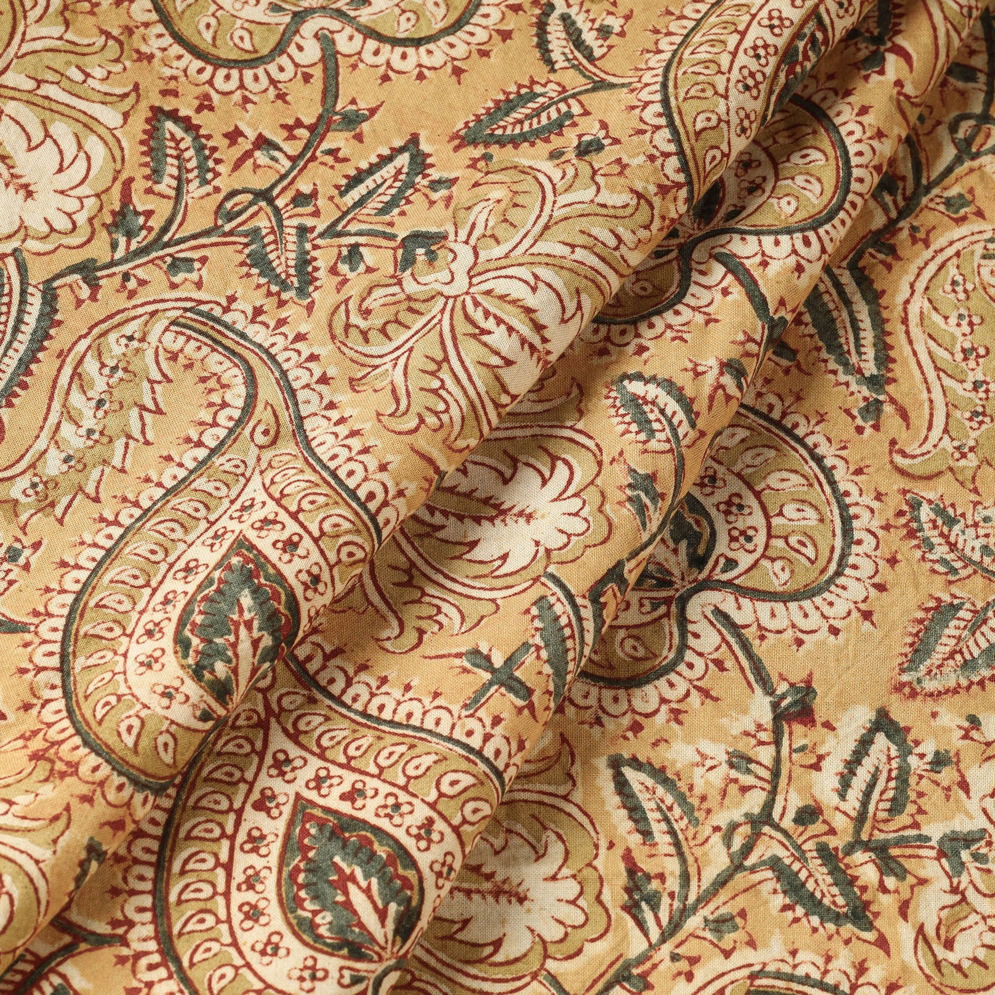 Beige - Pedana Kalamkari Hand Block Printed Cotton Fabric