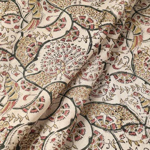 Brown - Pedana Kalamkari Hand Block Printed Cotton Fabric