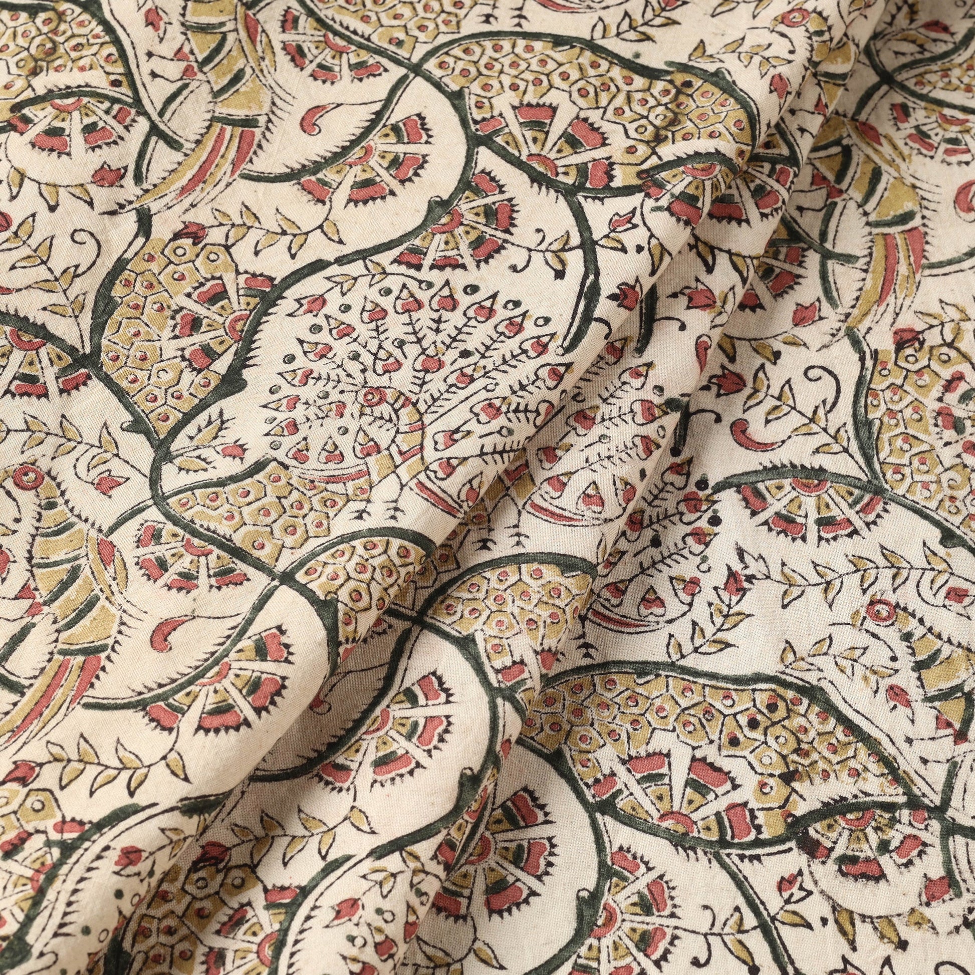 Brown - Pedana Kalamkari Hand Block Printed Cotton Fabric