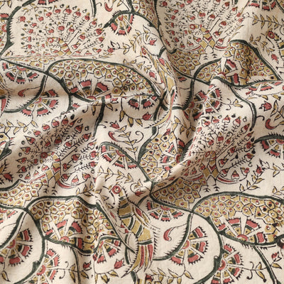 Brown - Pedana Kalamkari Hand Block Printed Cotton Fabric