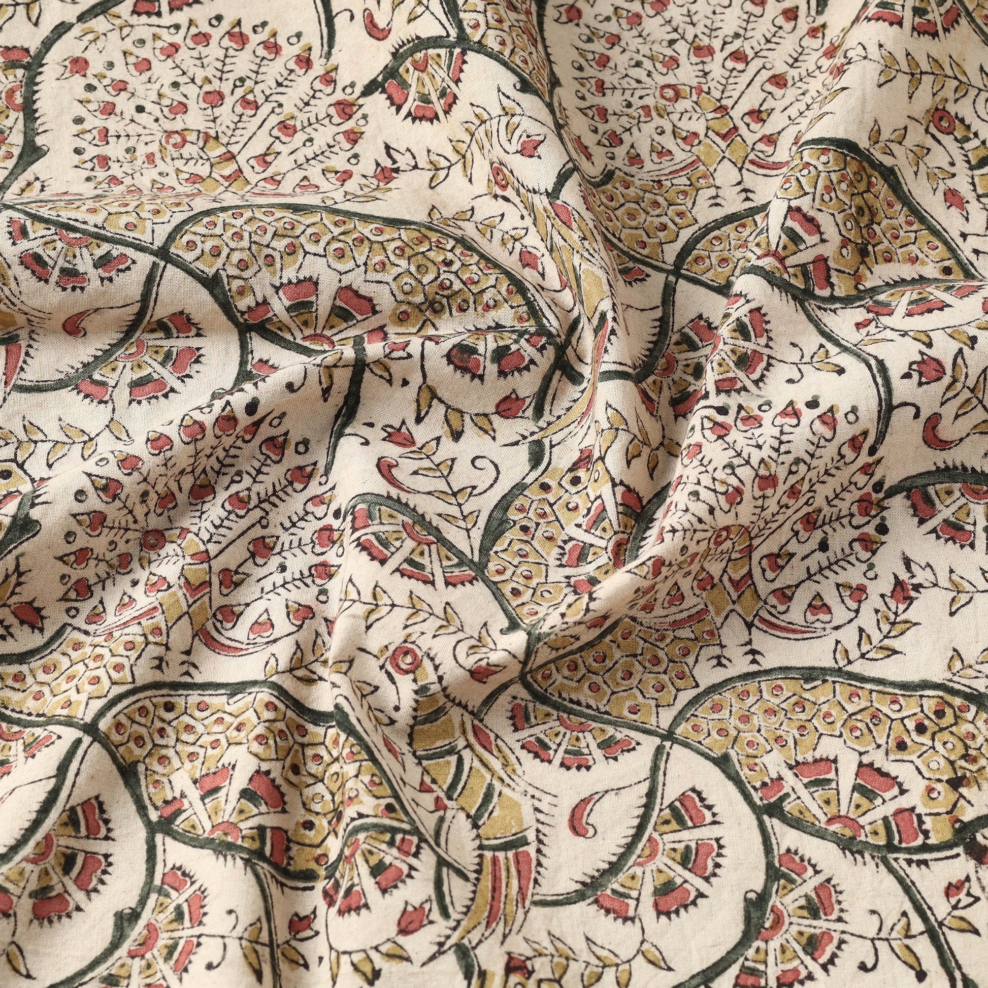 Brown - Pedana Kalamkari Hand Block Printed Cotton Fabric
