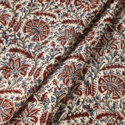 Brown - Pedana Kalamkari Hand Block Printed Cotton Fabric
