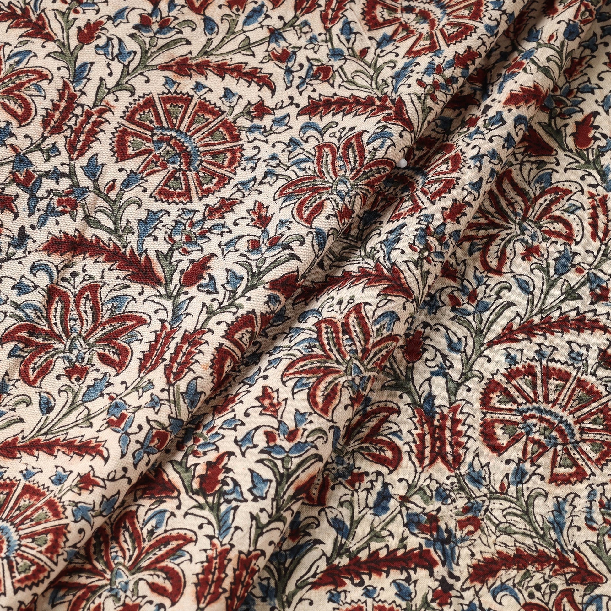 Brown - Pedana Kalamkari Hand Block Printed Cotton Fabric